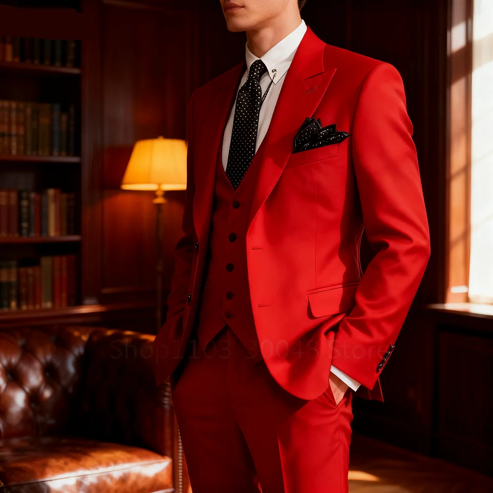 

3-х предметный приталенный смокинг цвета хаки, мужской костюм с пиковыми лацканами, формальный пиджак для свадьбы, танцевальной вечеринки + комплект жилета для мужчин