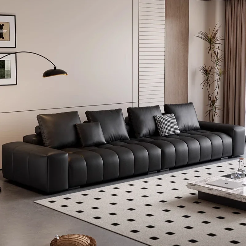

villa large flat straight row first layer cowhide retro sofa