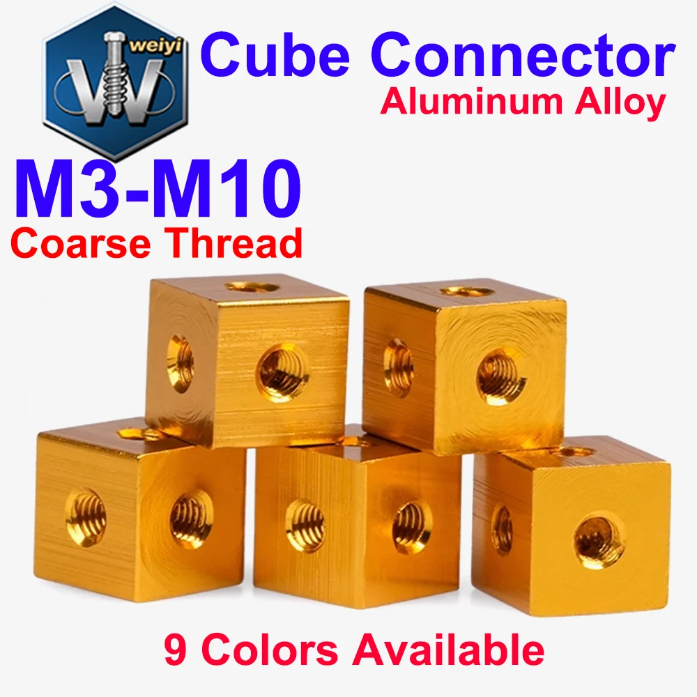 Weiyi Aluminum Alloy M3 M4 M5 M6 M8 M10 Three Sided Fixed Block Connector Screw Holes Nut Hexagonal Hex Nut Cube Nuts