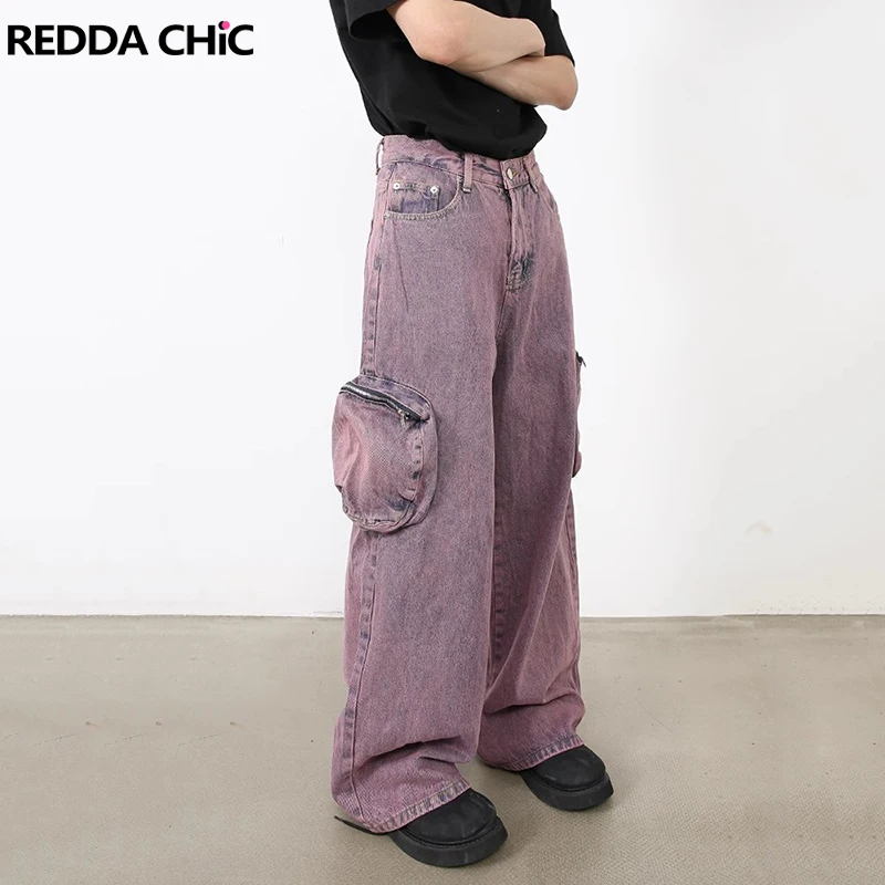 

REDDACHIC Men Cargo Pockets Wide Leg Denim Pants Big Size Distressed Pockets Baggy Jeans Hiphop Trousers Vintage Y2k Work Wear