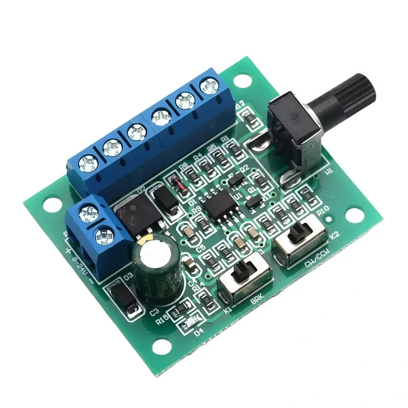 A PWM speed control board equipped with brushless motor drive for DC8V-12V-24V brushless DC motors and a speed control module