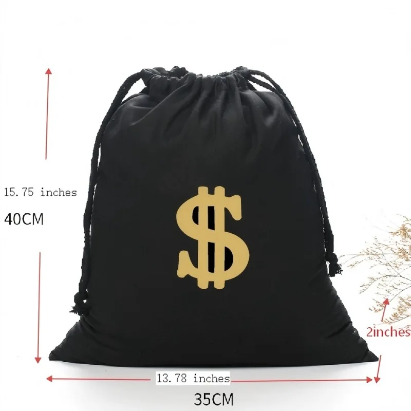 Canvas Money Bags for Party, Costume Money Bag Prop with Dollar Sign, Money Sacks for Christmas Cosplay Theme Party (2 Packs)