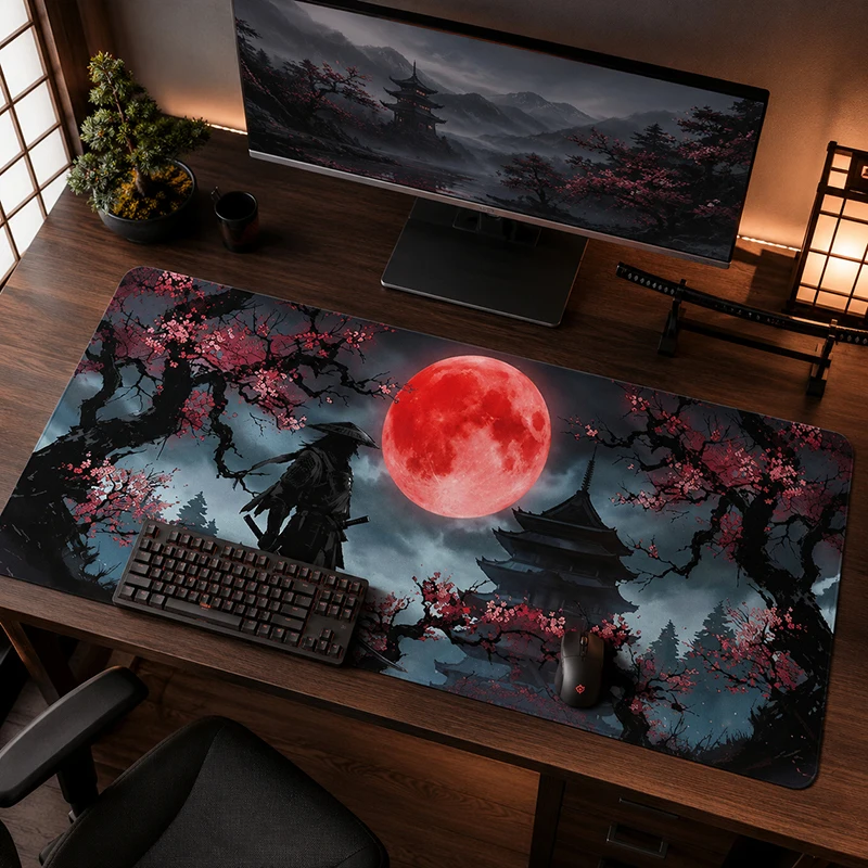 Blood Moon Samurai Mouse Pad Gamer XL HD Custom Large Mousepad XXL Desk Mats Mouse Mat Carpet Soft Office Gaming laptop Mice Pad