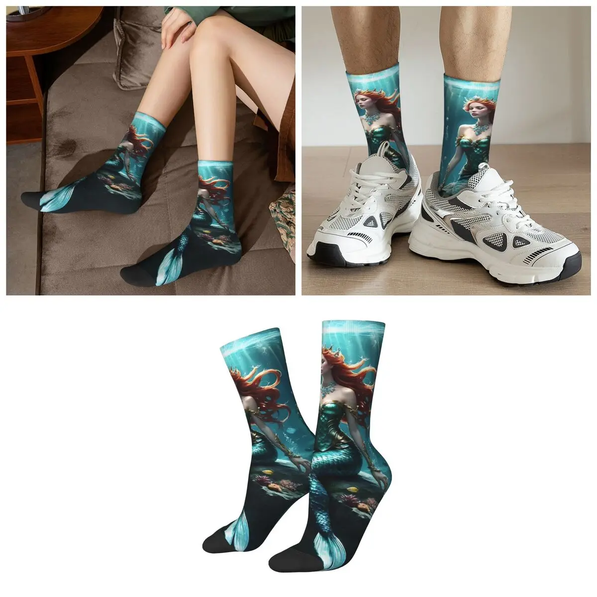 Mysterious Mermaid Under The Water Socks Harajuku Super Soft Stockings All Season Long Socks for Man Woman Valentine's Day Gifts