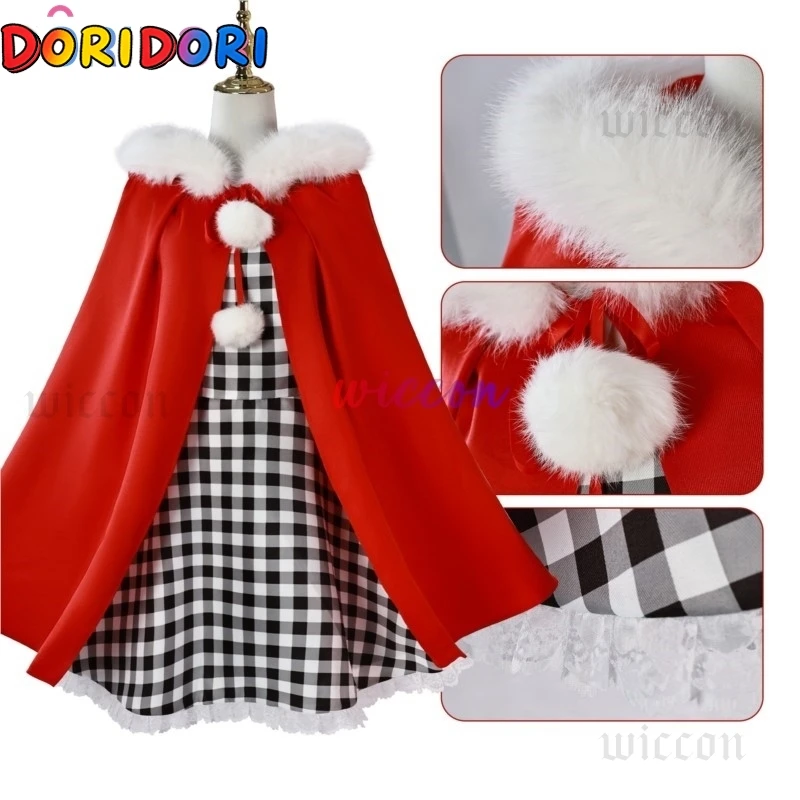 Anime Cindy Lou Cosplay Costume Plaid Dress Red Cloak Blond Wig Women Kids Halloween Christmas Party Gift Suit view 3