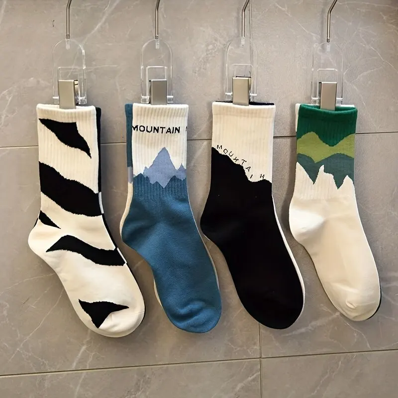 4pairs Unisex Graphic Socks Comfortable Breathable Soft Crew Socks For Workout Casual Walking