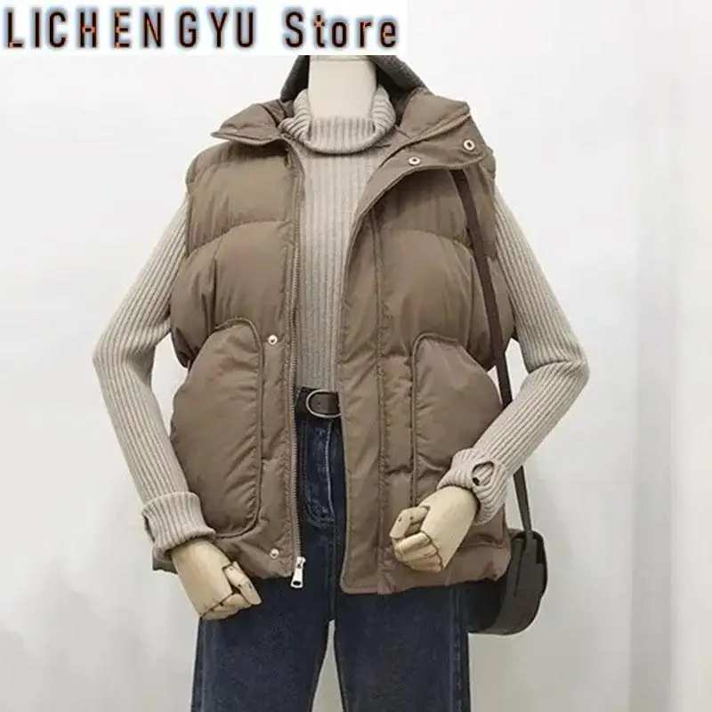 New Winter Down Cotton Vest Jacket Women's Sleevele Stand Parkas Warm Short Vest Coat Female Waistcoat Overcoat Ladies Tops