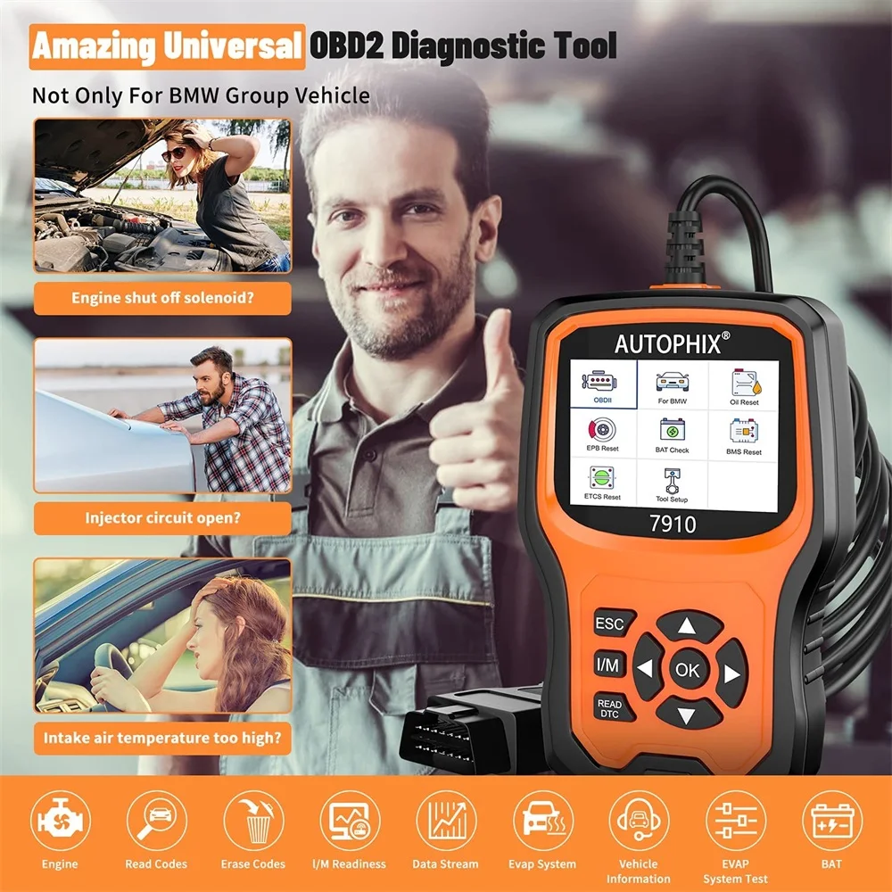 OBD2 Diagnostic Scanner for BMW All System Scan Tool Oil Reset ABS Airbag TPMS Battery 7910 for Mini Rolls Royce
