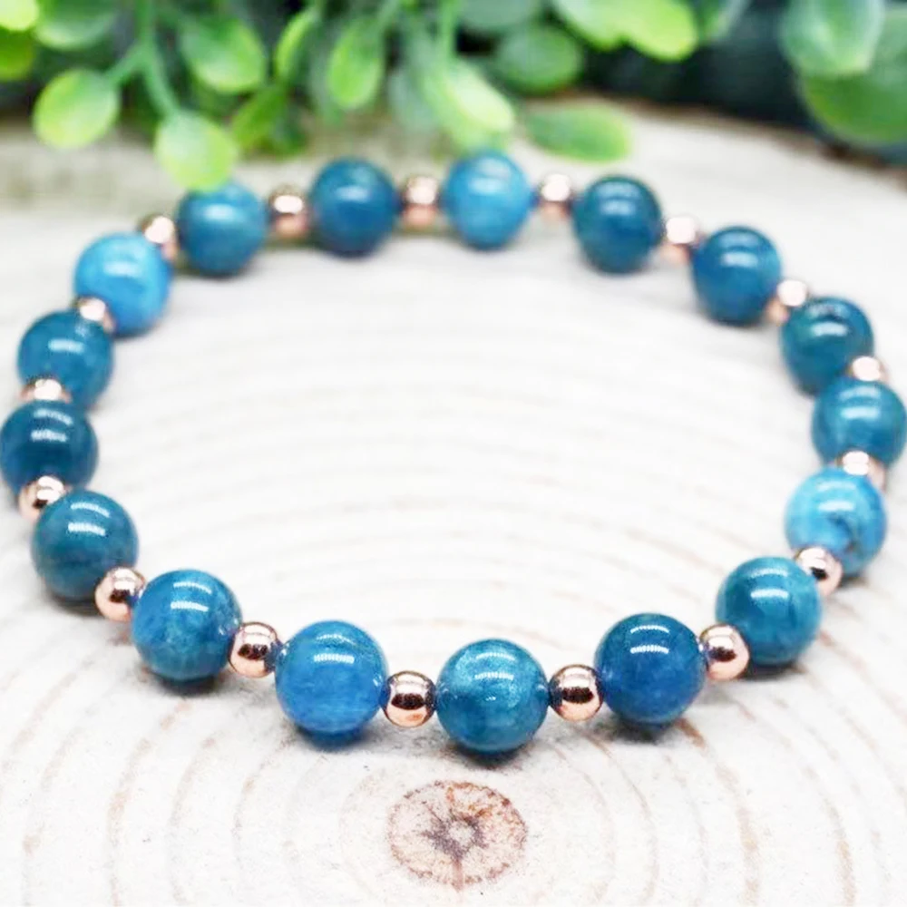 Ruberthen New Design Untreated Copper Beads With AAA Grade Blue Apatite Bracelet Womens Beaded Gemstone Energy Healing Jewelry