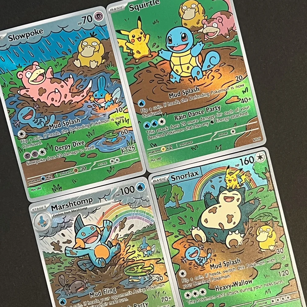 Pokemon PTCG Cards Oil Painting Style Slowpoke Marshtomp Wooper Squirtle Snorlax Collection Cards Rare Holo Card Pokemon Gift view 4