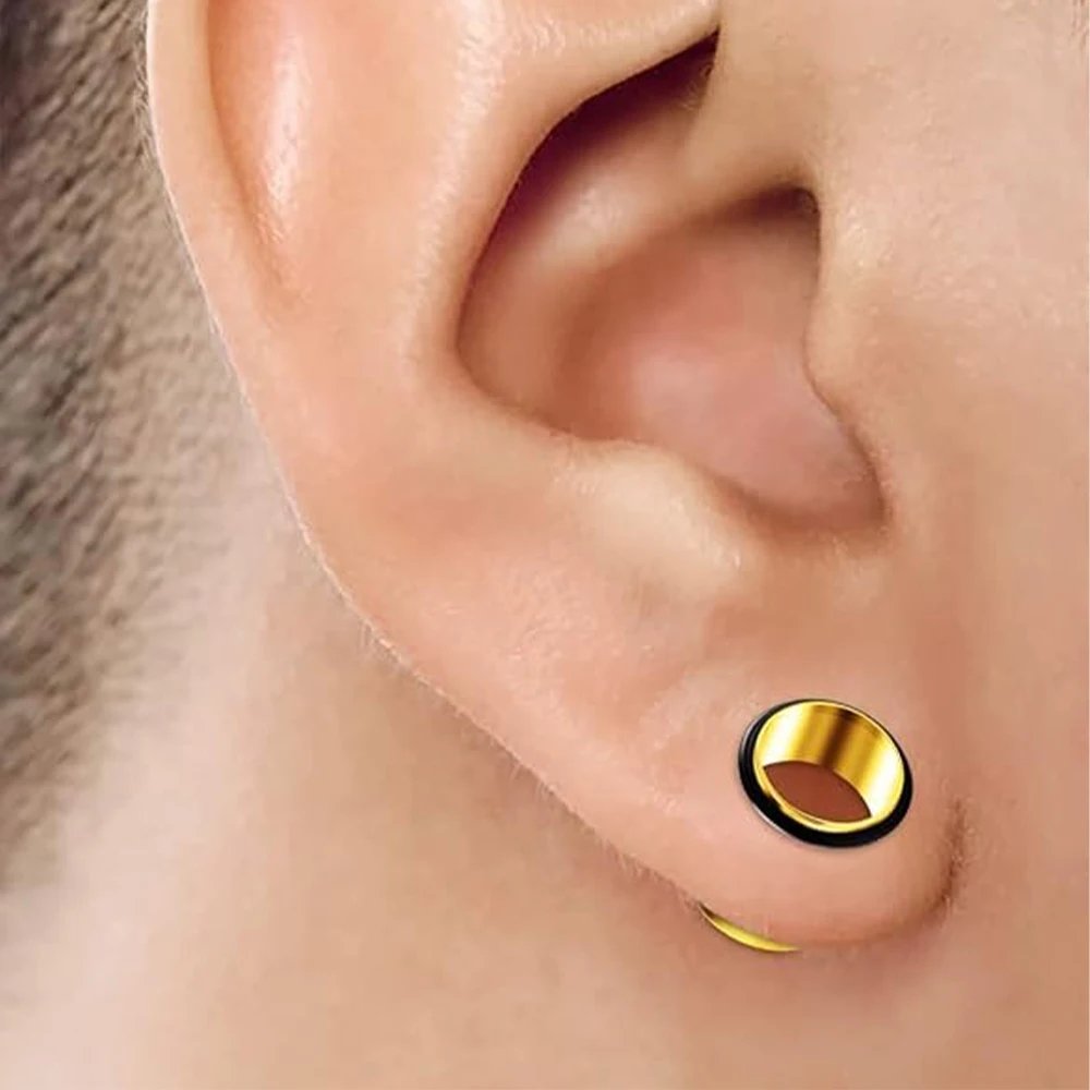 PAIR G23 Titanium Single Flare Tunnel Plugs Expander Golden Tapers Ear Lobe Stretching Plugs Round Hollow Ear Piercing Jewelry