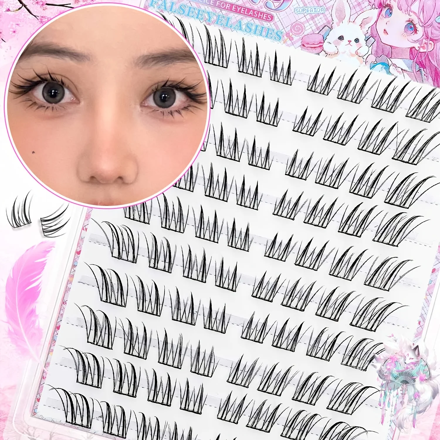 Natürliche Fox-Eye-Wimpern ohne Kleber, einfache Anwendung, anfängerfreundlich, weich, wiederverwendbar für das tägliche Make-up – Detail 1