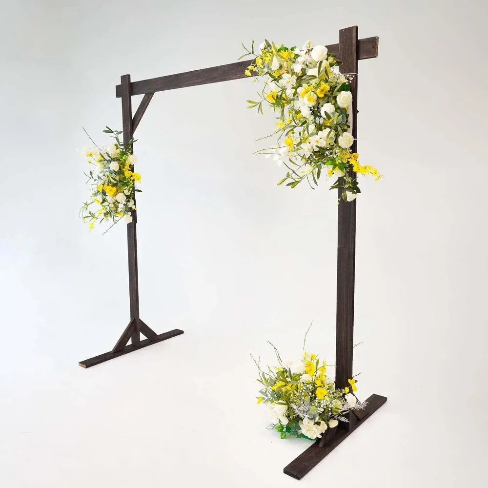 7FT Rustic Square Wedding Arch Wooden Backdrop Stand, Wedding Ceremony Arch - Brown  round backdrop stand  wedding