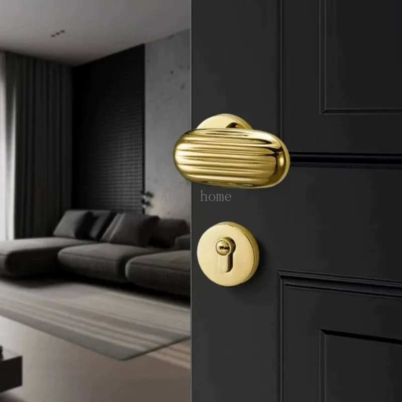 Cream style bedroom door lock, indoor wooden door handle, silent white door lock