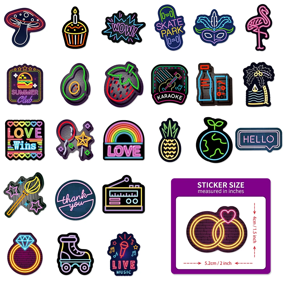 10/30/50PCS Kawaii Mix Neon Light Cartoon Stickers DIY Travel Luggage Guitar Fridge Laptop Cool Graffiti Sticker Decal Kid Toy