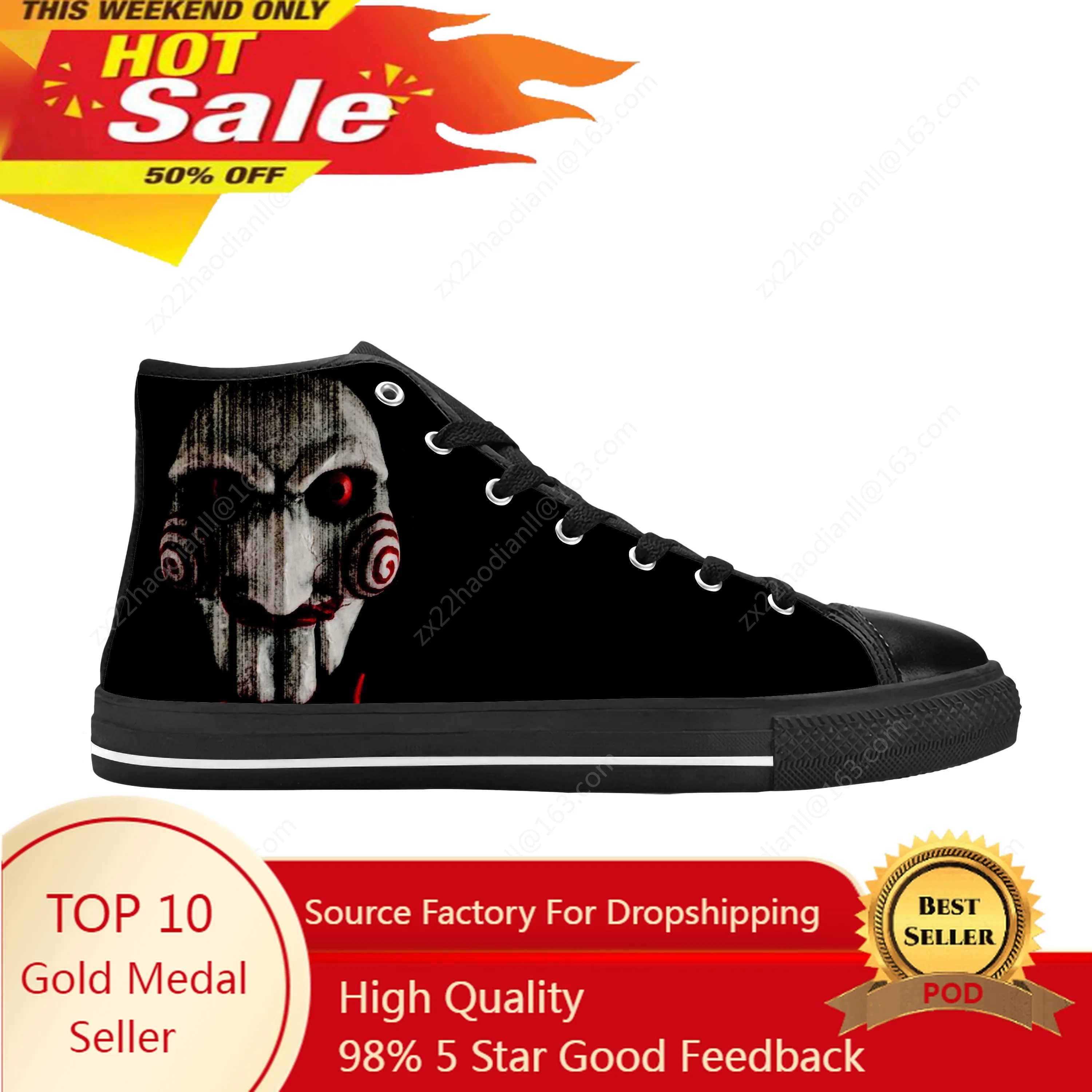 Saw Movie Horror Jigsaw Puppet Halloween Gothic Casual Cloth Shoes High Top Comfortable Breathable 3D Print Men Women Sneakers