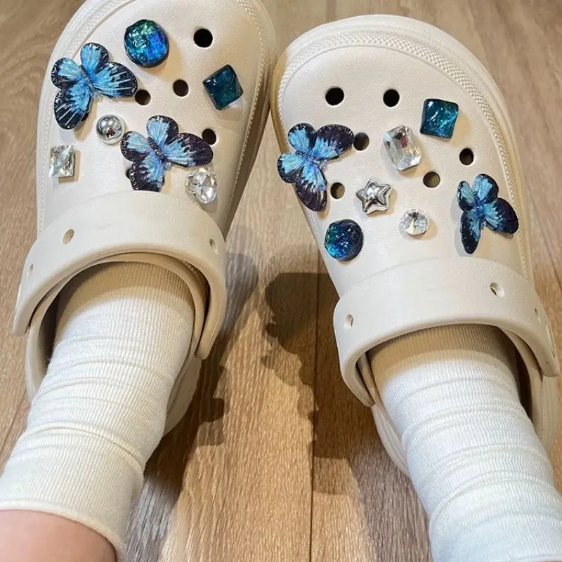 14PCS Shoe Charms Set DIY 3D Fashion Accessories Hole Shoe Buckle with Transparent Butterfly Bear Crystal Heart for Shoe Decorat