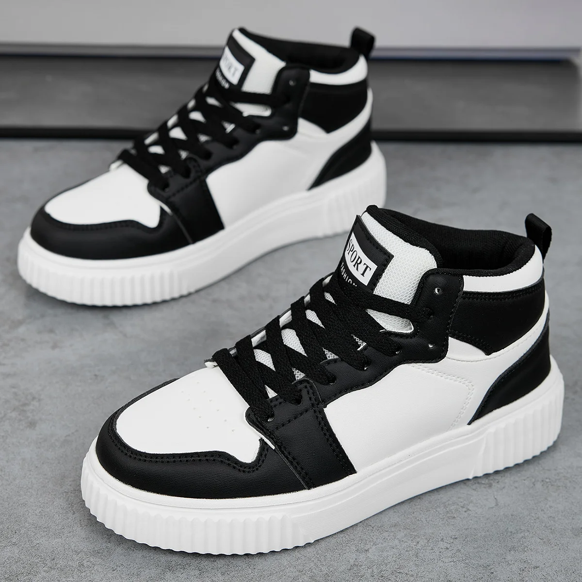 Spring Summer Fashion Red High-Top Shoes Couple Comfortable Pu Leather Casual Sneakers Man Flat Versatile Hip-Hop Shoes For Men image 4