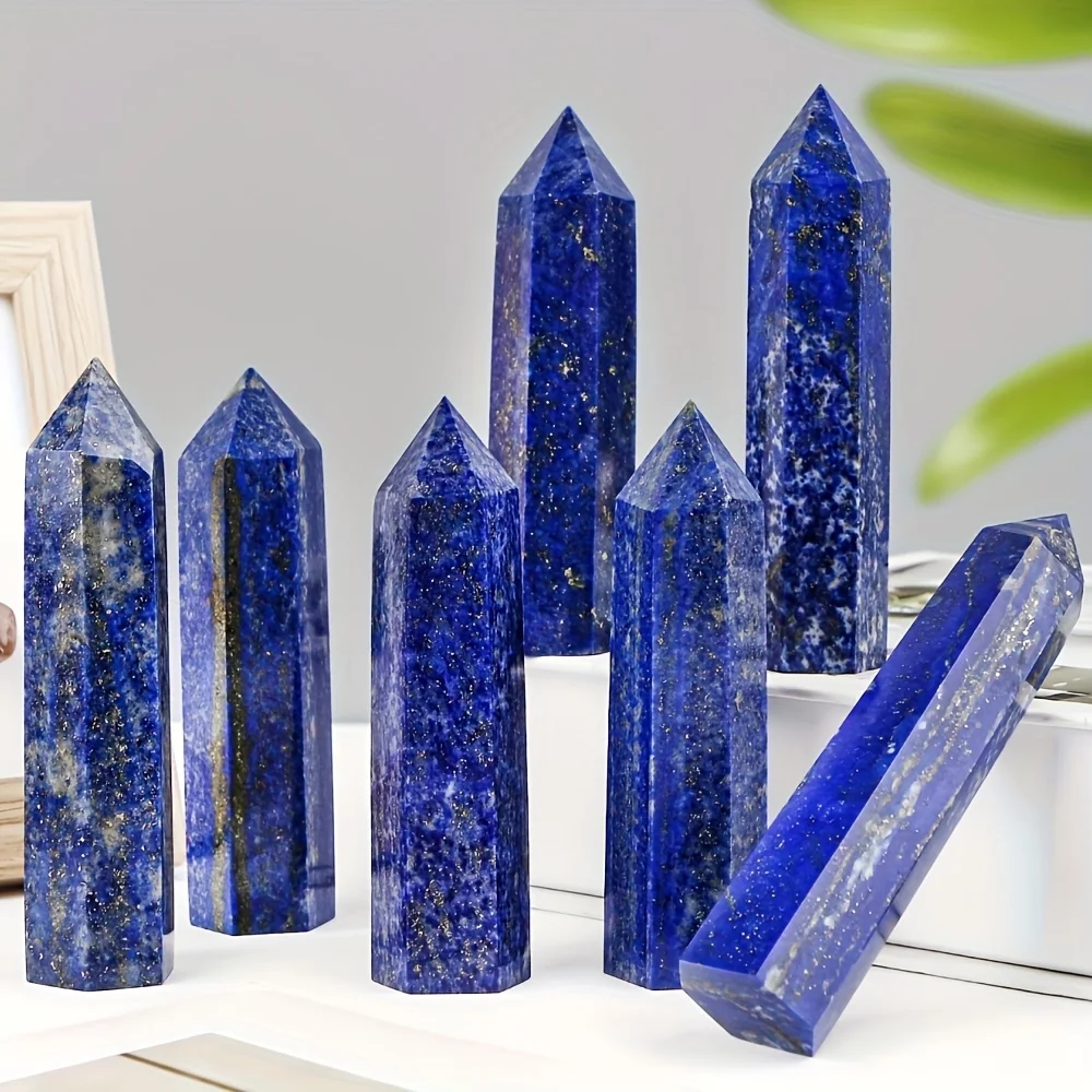 1pc Exquisite Natural Lapis Lazuli Tower-Golden Dots Column, Deep Blue Wand Ornament