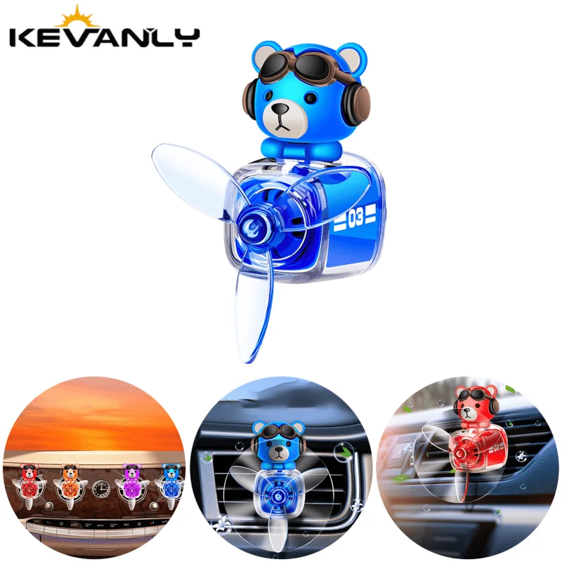 Car Air Freshener Cartoon Bear Style Air Outlet Rotatable Fan Vent Clips Perfume Diffusion Fragrance Long-lasting Interior Decor
