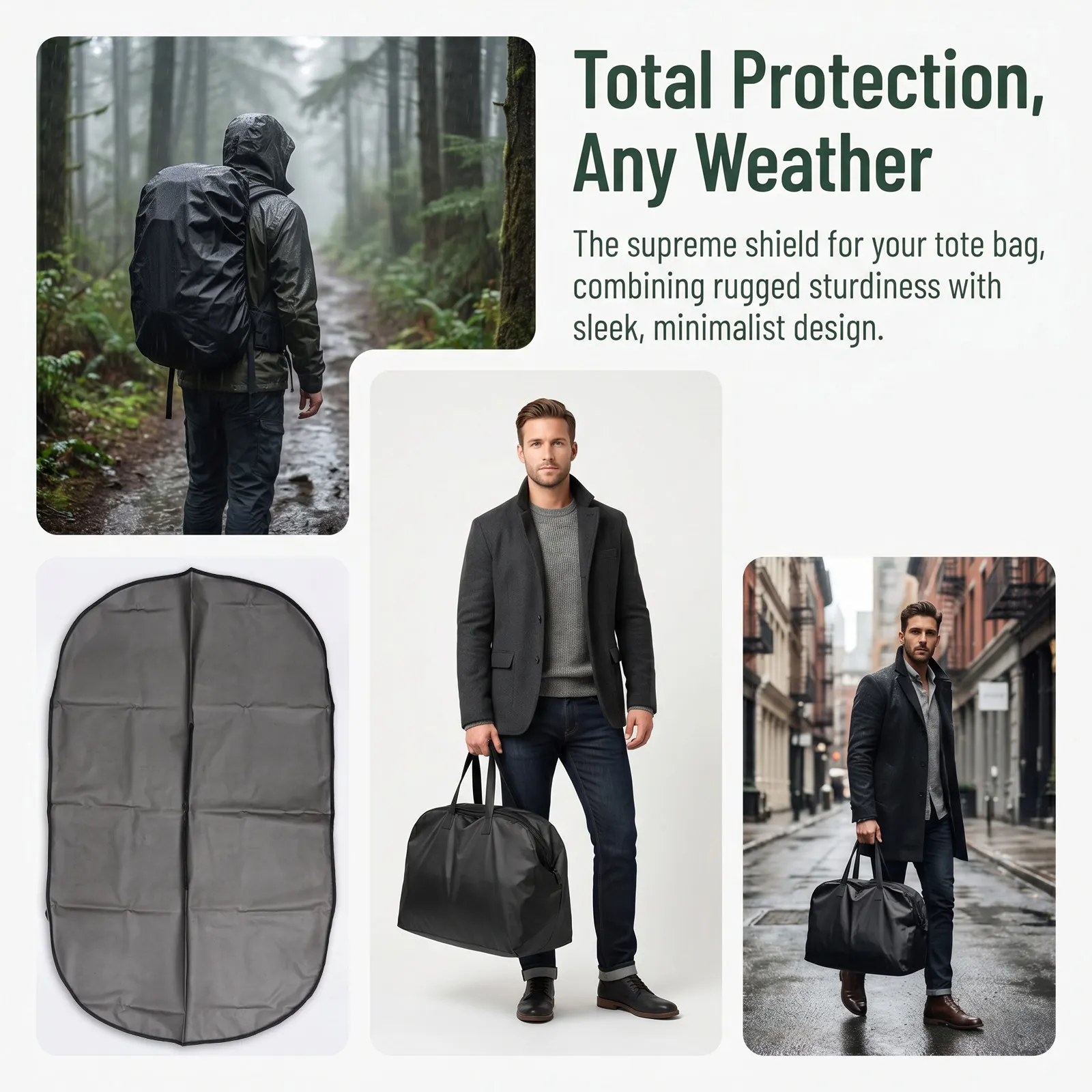Waterproof Rain Cover Black Tpu Handbag Tote Protector Lightweight Dustproof Organizer Hook Loop Fastener Rain Cover for Travel