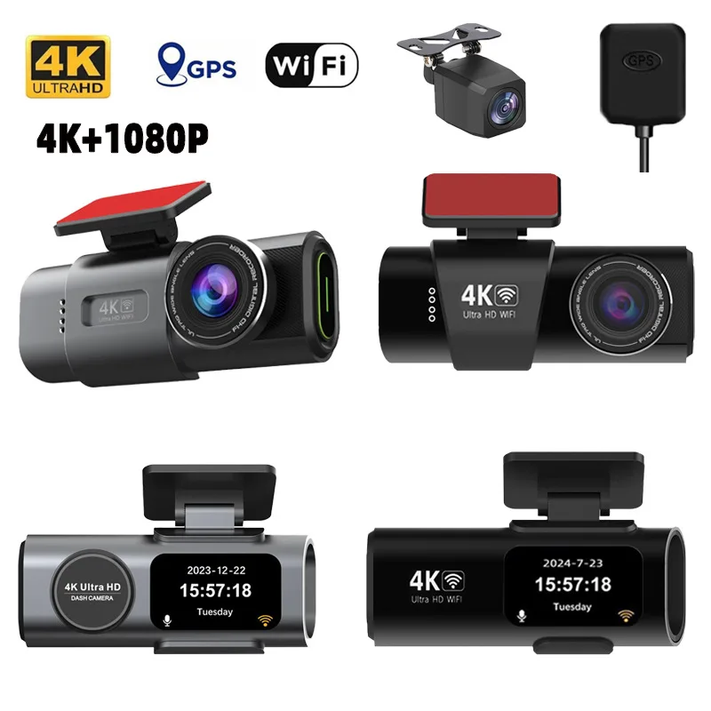 K309 Dash Cam, 4K High-Resolution Dual-Lens with Infrared Night Vision, Wi-Fi Connectivity and GPS Car Camera