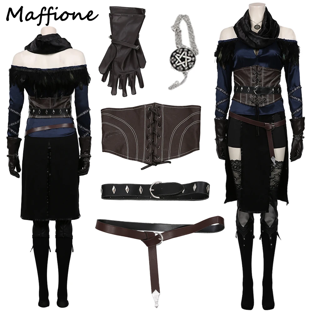 

Yennefer Cosplay Witch Costume Game Women Roleplay Fantasia Outfits Belt Scarf Skirt Glove Set Clothing Halloween Carnival Suit