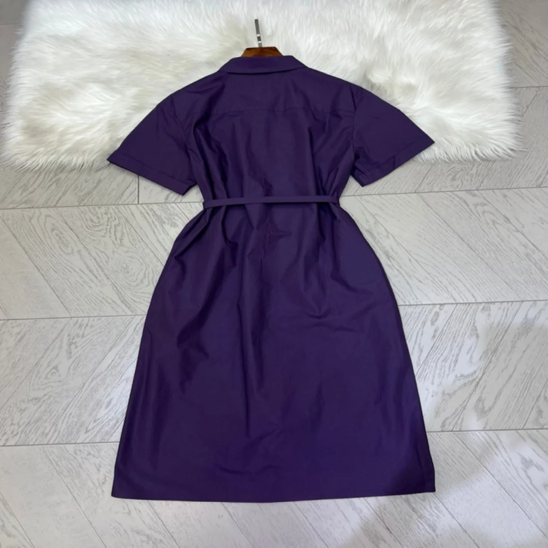 Women's Summer Elegant Purple Belted Midi Dress Slim Fit A-Line Casual Party Dress