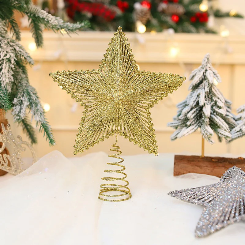 Red Glitter Christmas Tree Topper Iron Star Christmas Decor For Home Xmas Tree Ornaments Navidad New Year 2025 Natal Noel