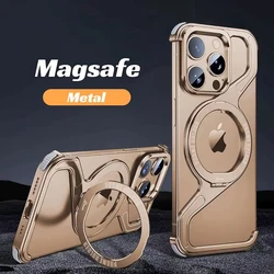 Z Shape Metal Frame MagSafe Phone Case For iPhone 16 15 14 13 Pro Max 16Plus Aluminum Frameless Magnetic Holder Shockproof Cover