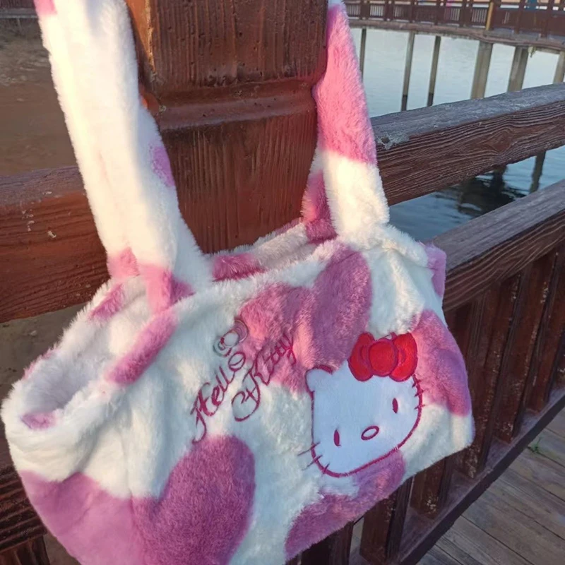 

Sanrio Kawaii Anime Hello Kitty Plush Large Capacity Handbag Cute Sweet Cartoon Single Shoulder Tote Bag Lovely Gifts for Girls