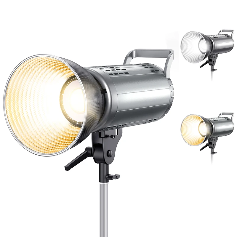 Professionelle COB-Kameraleuchte, 2700 K–7500 K, Aluminium, dimmbar, konstantes Licht mit Reflektor