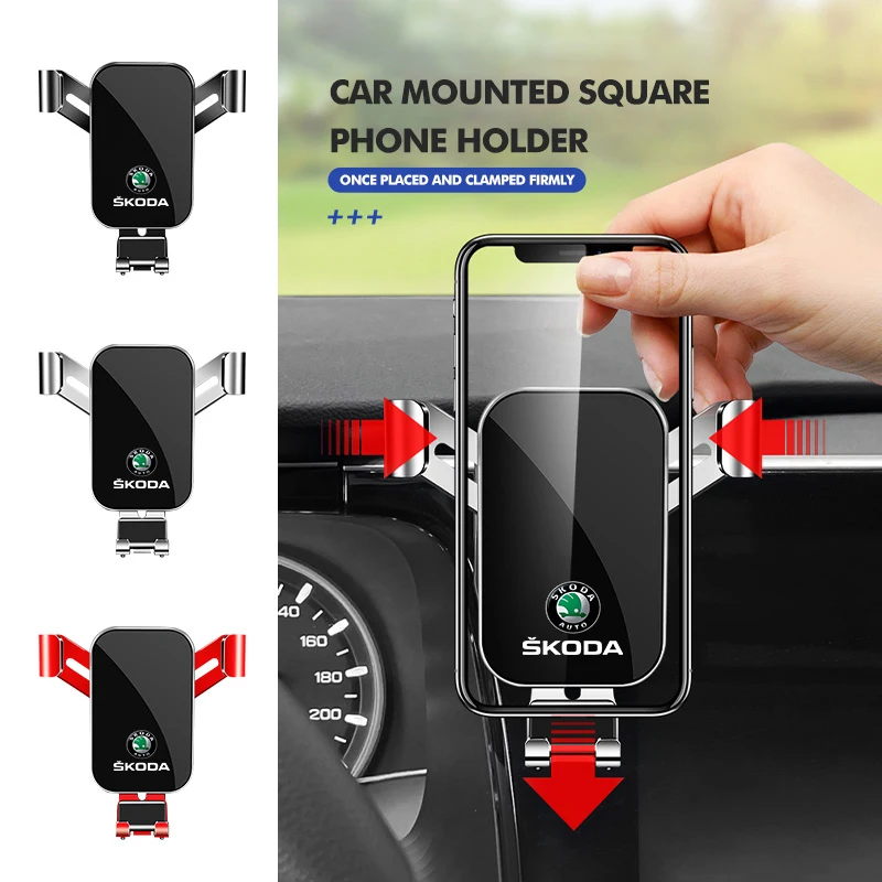 For Skoda Car Phone Gravity Holder Car Air Vent Clip Mount Mobile Phone Holder Kodiaq Fabia Kamiq Karoq Octavia 2 3 Rapid Scala