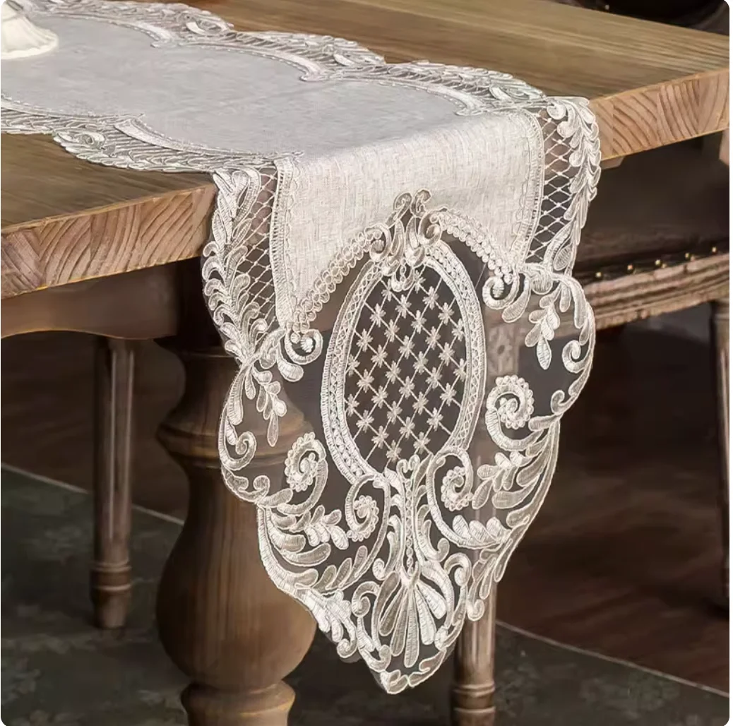 Table flag Nordic light luxury tea table flag lace dining table mat decorative cloth long table towel European shoe cabinet