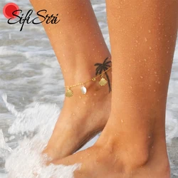 Sifisrri Shell Chain Anklet For Women Stainless Steel Color Beads Adjustable Leg Foot Trendy Summer Beach Bodychain Jewelry Gift
