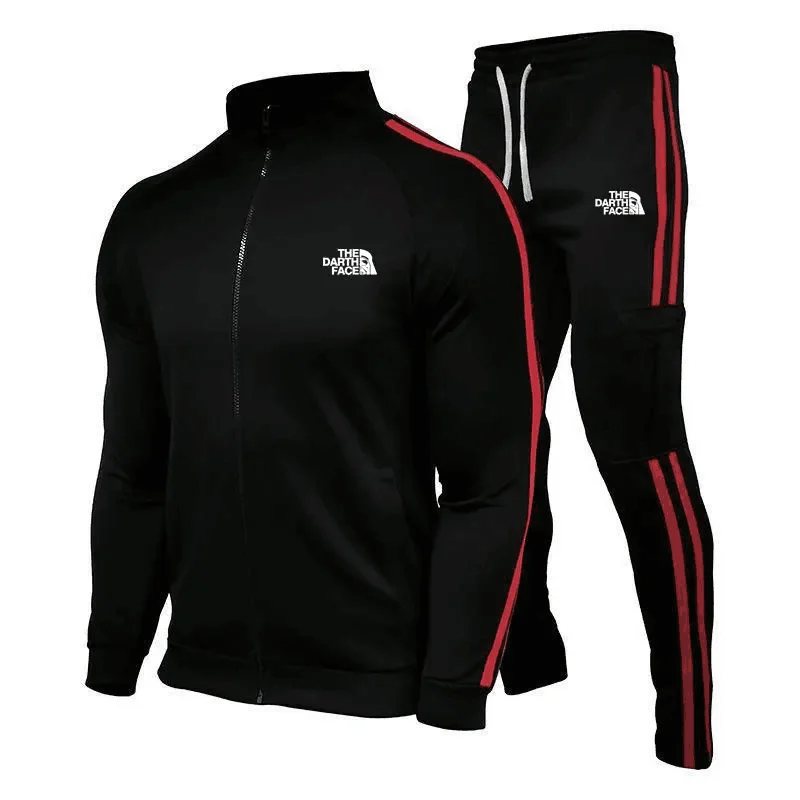 Herren gestreifter lässiger Reiß verschluss Pullover Set, Stehkragen, Sport bekleidung, Fitness anzug 2-teiliges Set, 2024 neues Modell