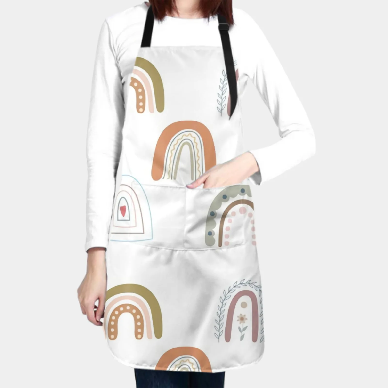 Watercolor Waterproof Apron with 2 Pockets Kitchen Chef Apron Colorful Apron for Hair Brushing Cooking Baking Painting Gardening