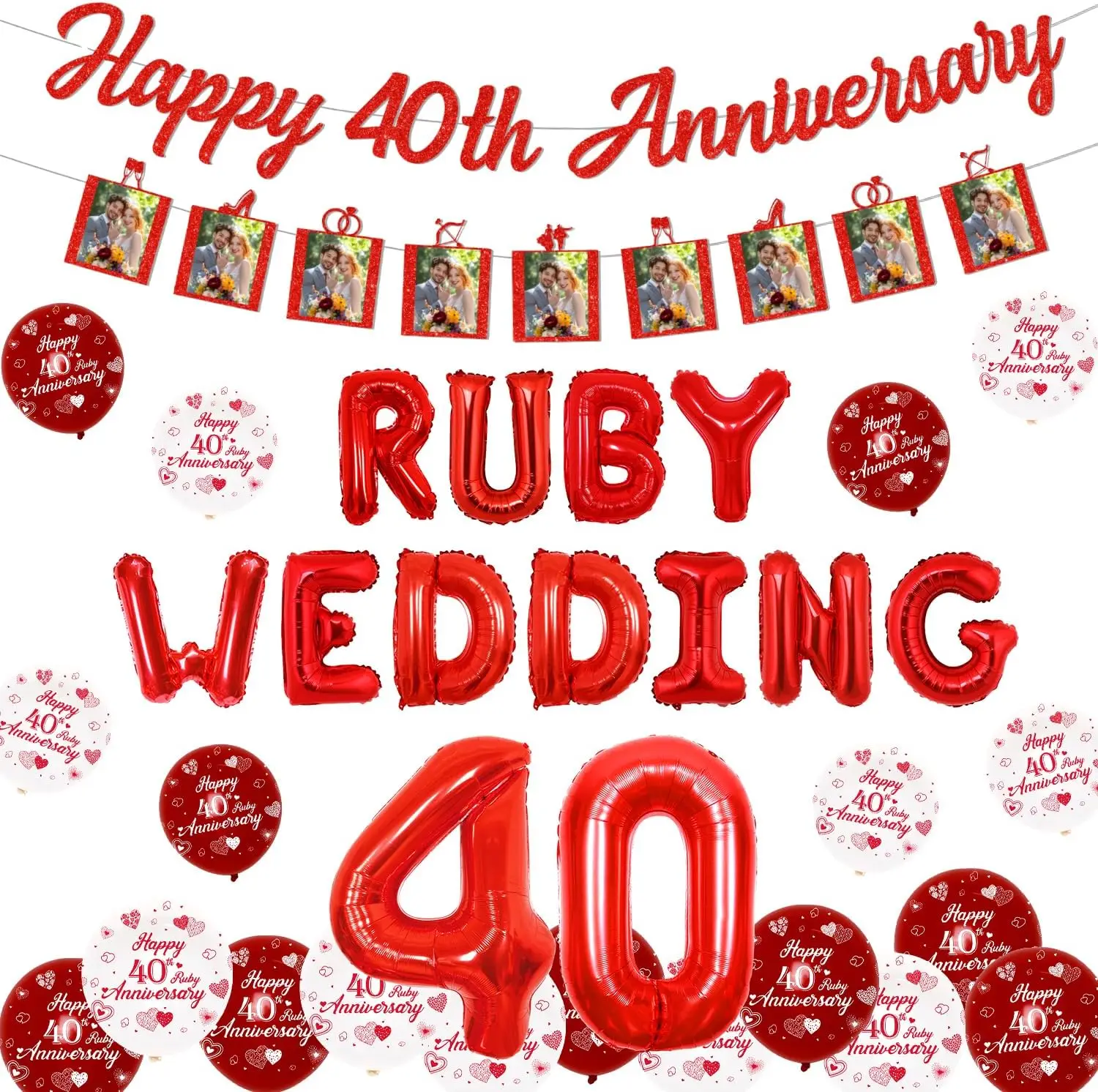 

Украшения на годовщину свадьбы с 40 рубинами, баннер на 40-летие свадебных шаров, красный фотобаннер, мы все еще годы, декор входят годы