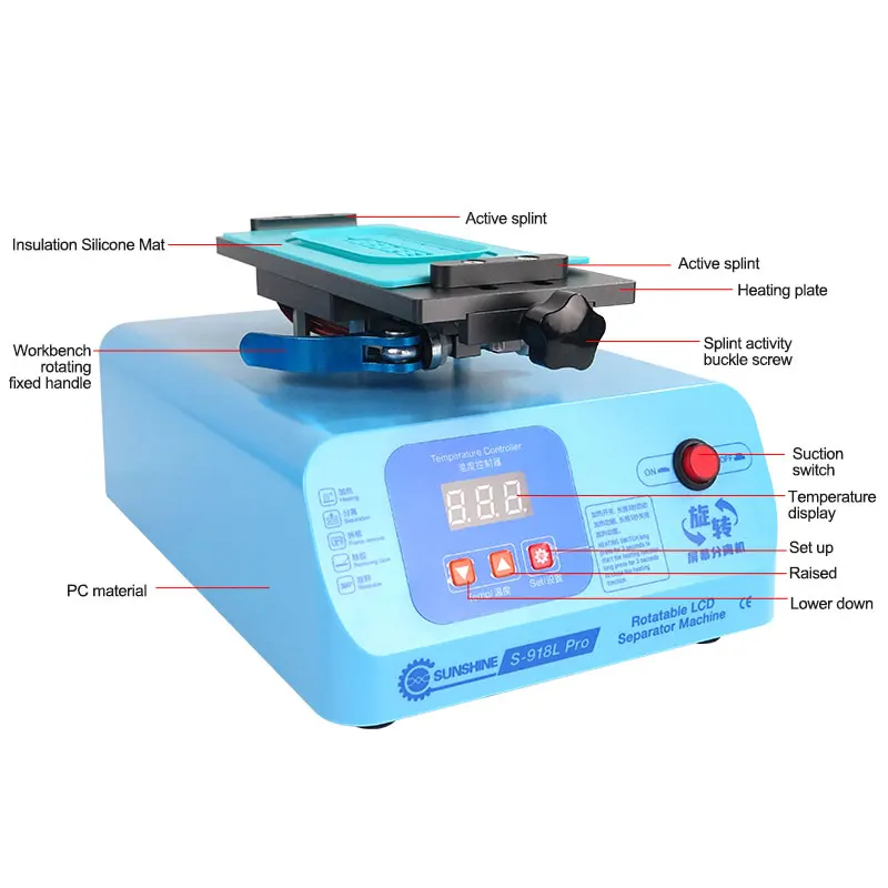 SUNSHINE S-918L Pro LCD Screen Separator Machine 8 Inche 360° Rotary Suction Repair Tools For Mobile Phone Touch Display