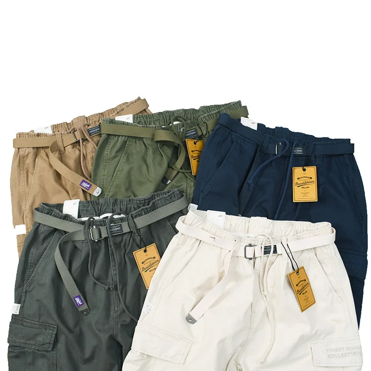 Japanese Streetwear Brand Cargo Pants - Vintage Washed Cotton Multi-Pocket Loose Fit Straight-Leg Trousers for Youth Casual Wear