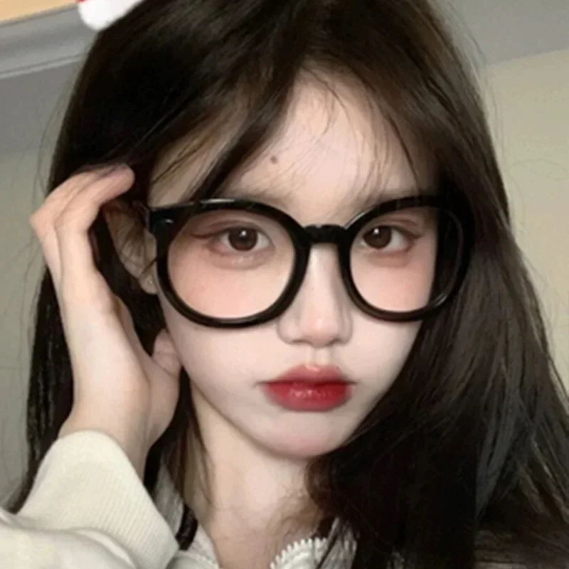 Vintage Black Frame Glasses Women Men Retro Oversized Round Optical Spectacle Plain Eyewears Anti Blue Light Reading Eyeglasses