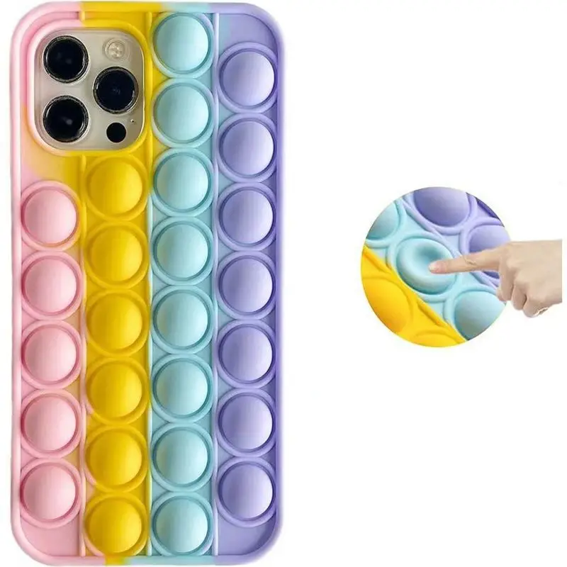 Cute Helps Stress Reliever Phone Case For iPhone 13 12 11 Pro MAX XR XS 5S 6S 7 8 Plus SE2 SE3 3D Rainbow Bubbles Toy Soft Cover