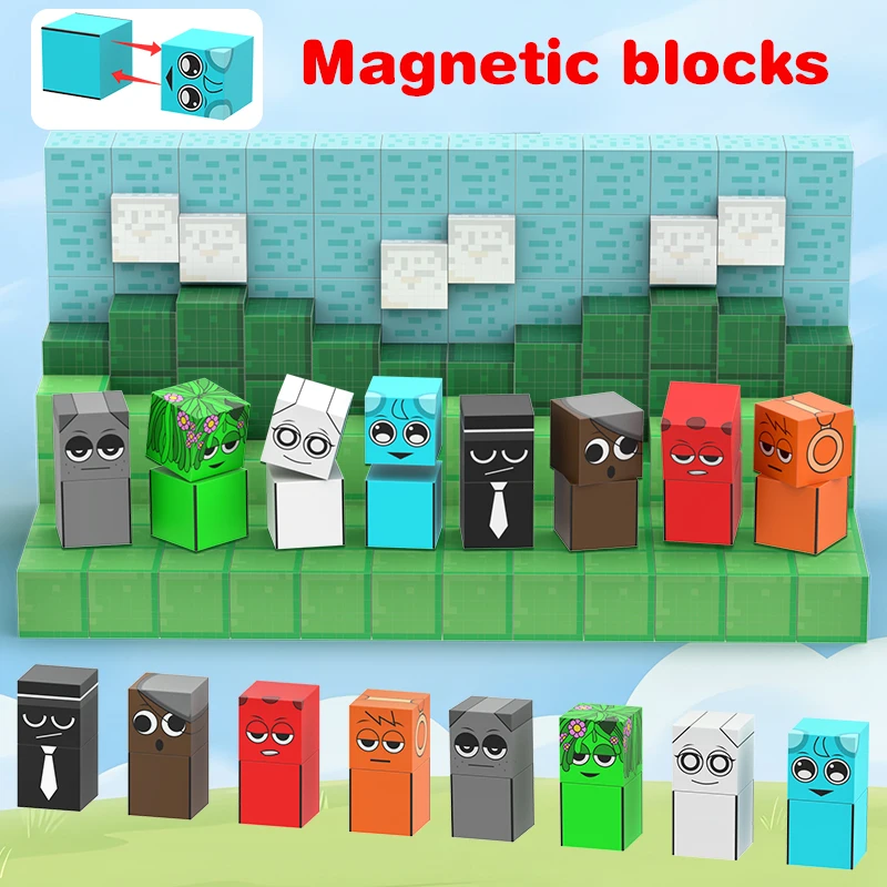 8PCS Sprunki Figures Magnetic Blocks Toys Incrediboxs Sprunki Magnet Toys STEM Sensory Toys for Toddler Christmas Birthday Gift