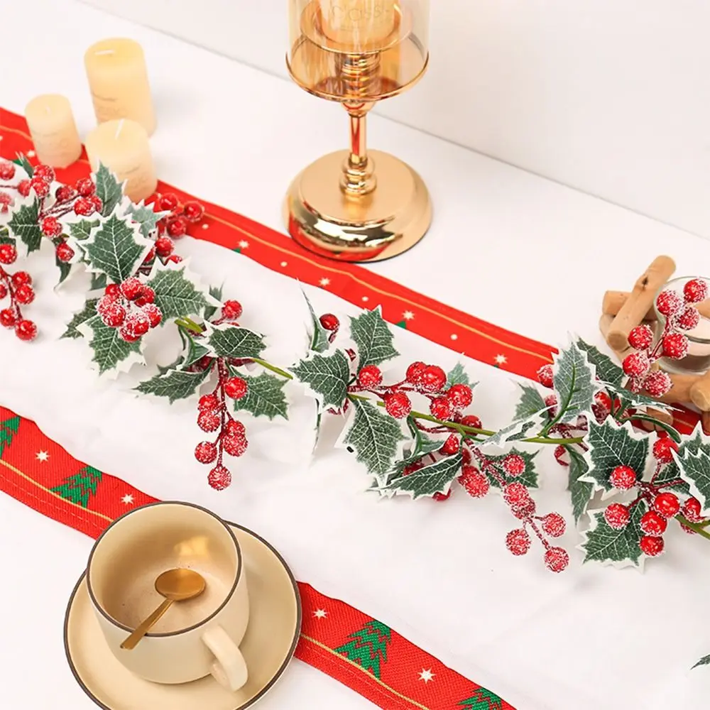 

Multicolor Christmas Decorative Garland DIY Accessories Red Berries Leaves Ratten Red Berries Photo Props Holly Leaves Rattan