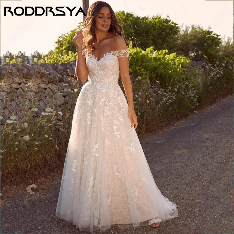 RODDRSYA Elegant V-Neck Off Shoulder Wedding Dress For Women Civil Illusion Back Bridal Party Simple A-line Tulle Robe De Soirée