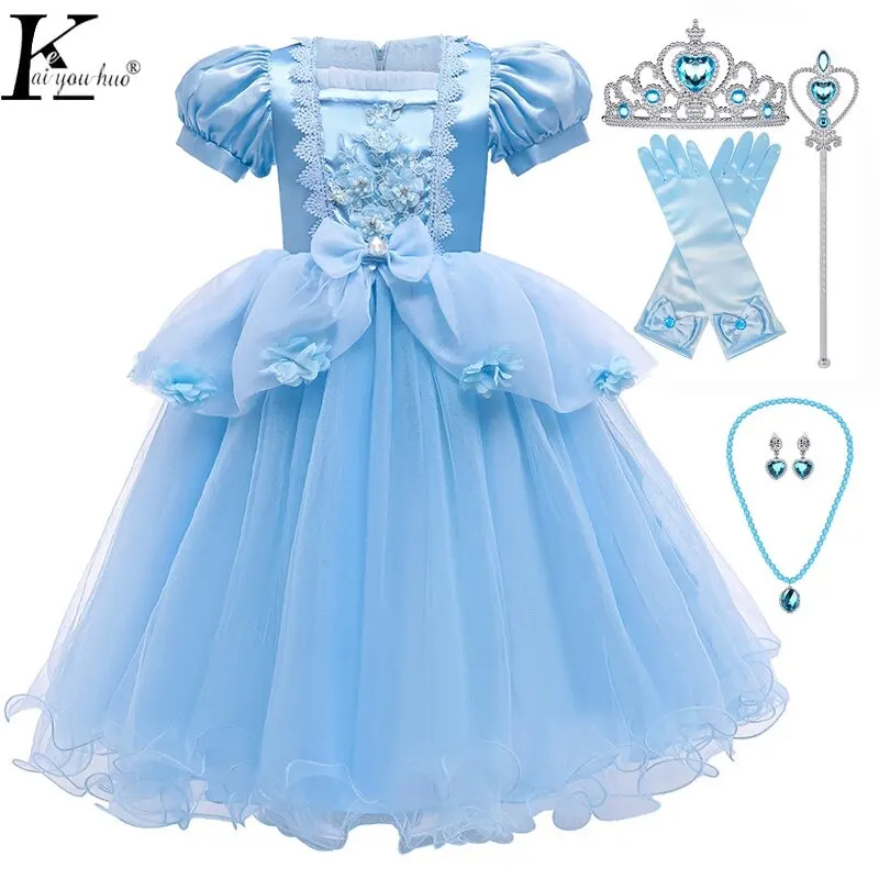 

2024 New Kids Clothes Girl Cinderella Cosplay Princess Dress Children's Birthday Christmas Halloween Party Prom Dress 2-8Years