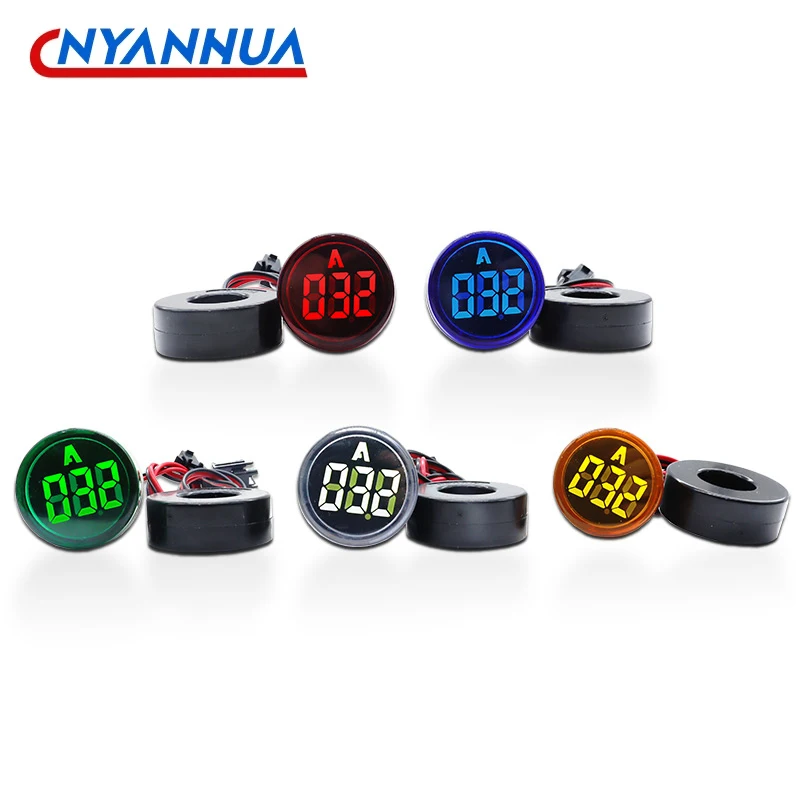 1PC LED Signal Light AC Mini Round Digital Display Ammeter 0-100A Panel Meter Aperture 22mm Indicator Light