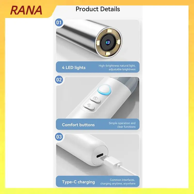 Otoscopio auricolare visivo RANA Endoscopio wireless IPS da 1,38 pollici Telecamera HD 1080P Cera auricolare Pulito Scatta foto Video Ispezione dell'orecchio