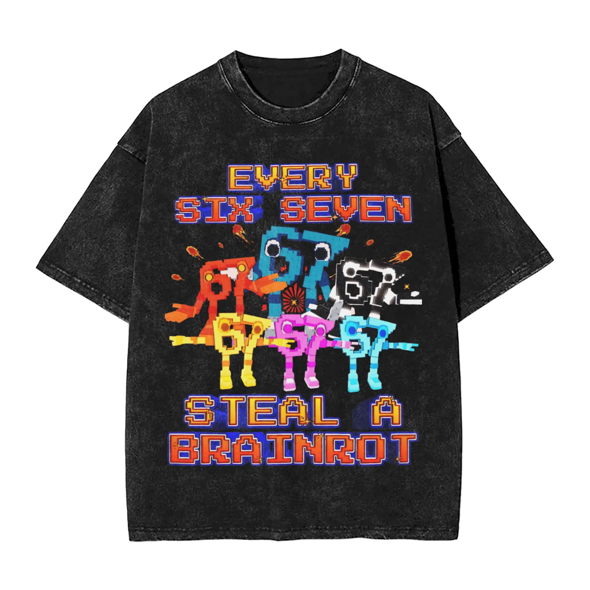 

Уличная стираная футболка Every 67 Six Seven 6-7 Funny Brainrot Steal a Brainrot Хлопковые футболки Модная футболка для мужчин Лето
