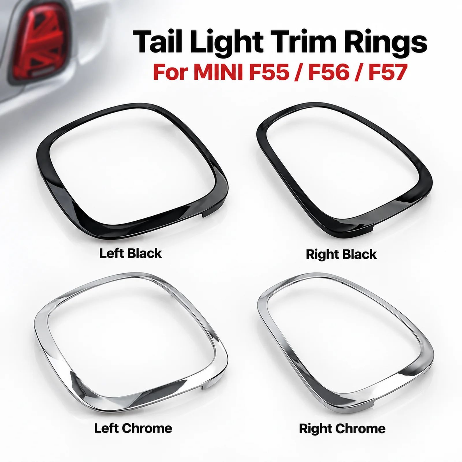 63217464171 63217464172 Tail Light Trim Rings For MINI F55 F56 F57 Rear Left Right Gloss Black Chrome Clip On Single or Pair Set